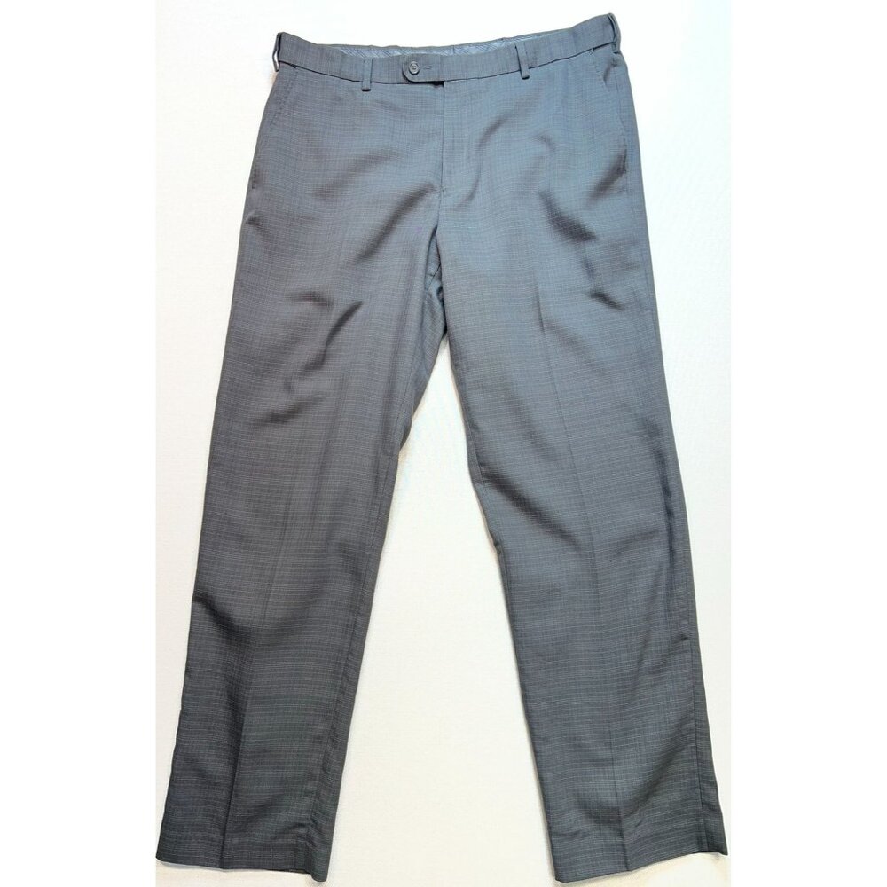 Enro Men's Classic Fit Stretch Dress Pants Flat Front Size 38 Light Gray Check